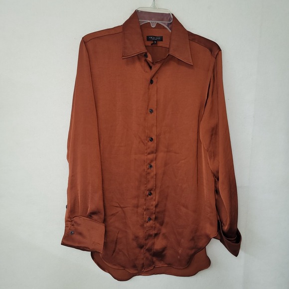 Rag & Bone Delphine Satine Shirt Womens M Mahogany Button Up Blouse French Cuff - Picture 1 of 12